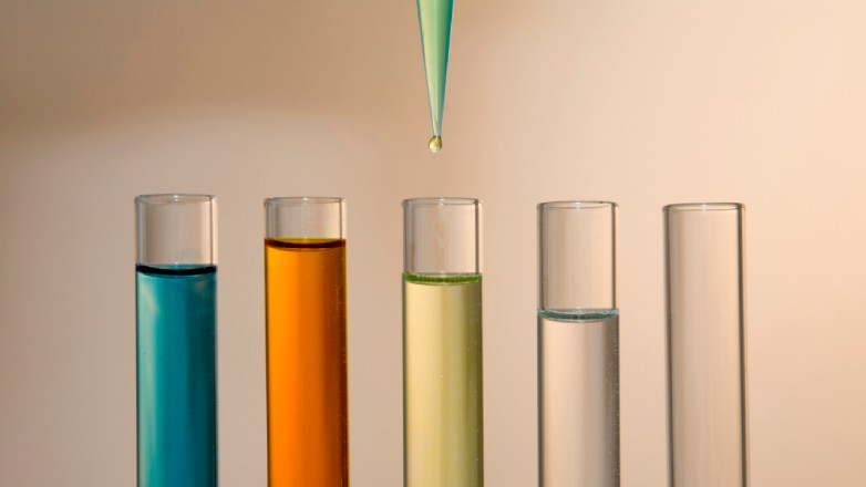 test tubes with coloured liquid